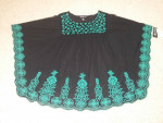 Kaftan 2-piece Blouse 1X INC International Concepts Black w/ Teal Emb