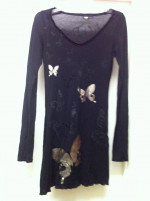 LIFE n DEATH Black w Silver Butterfly Print Long Sleeve Mini Dress S