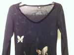LIFE n DEATH Black w Silver Butterfly Print Long Sleeve Mini Dress S