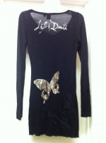 LIFE n DEATH Black w Silver Butterfly Print Long Sleeve Mini Dress S