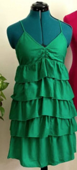 GO International Green Tiered Ruffle Cotton Mini Dress Sz Small