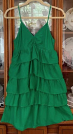 GO International Green Tiered Ruffle Cotton Mini Dress Sz Small