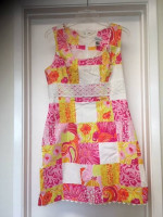 LILLY PULITZER Floral Patchwork Dress White Crochet Sz 8 NEW