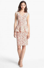 TADASHI SHOJI BEIGE LACE RED PEPLUM DRESS Sz 8 NEW