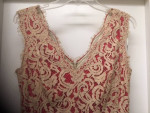 TADASHI SHOJI BEIGE LACE RED PEPLUM DRESS Sz 8 NEW