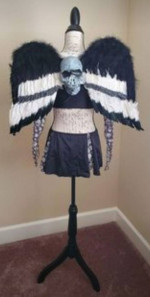 Goth Fairy with real feather wings and skull Halloween costume