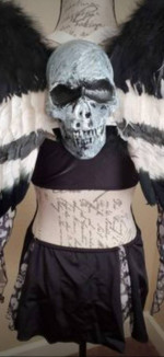 Goth Fairy with real feather wings and skull Halloween costume