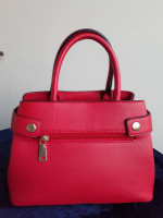La Terre Fashion Red Satchel Pebbled Leather Handbag