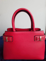 La Terre Fashion Red Satchel Pebbled Leather Handbag