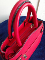 La Terre Fashion Red Satchel Pebbled Leather Handbag