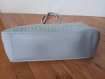 Bath Body Works Gray Tote Bag Hello Coin Purse Cutouts show Mint Green