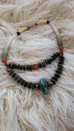 MOVING SALE! "VINTAGE" JADE, CORAL, STERLING SILVER BEADED NECKLACE