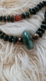 MOVING SALE! "VINTAGE" JADE, CORAL, STERLING SILVER BEADED NECKLACE