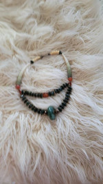 MOVING SALE! "VINTAGE" JADE, CORAL, STERLING SILVER BEADED NECKLACE