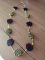 36" Vintage large Brown / yellow beads necklace. Plastic /cotton beads