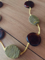 36" Vintage large Brown / yellow beads necklace. Plastic /cotton beads