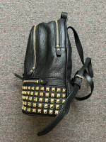 Michael Kors Rhea Zip Pebbled Leather Backpack Black Gold Studded