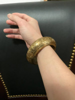 Antique chiseled brass bangle bracelet
