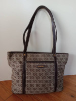 RIONI Signature Ash Brown Cavas and Leather Classic Shoulder Bag/Tote