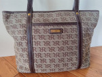RIONI Signature Ash Brown Cavas and Leather Classic Shoulder Bag/Tote