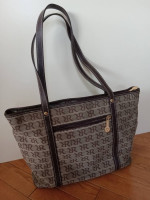 RIONI Signature Ash Brown Cavas and Leather Classic Shoulder Bag/Tote