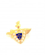 Yellow Gold DeMolay With Seed Pearl And Blue Enamel Vintage Mini Lapel