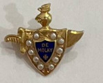 Yellow Gold DeMolay With Seed Pearl And Blue Enamel Vintage Mini Lapel