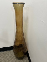 SPAIN xTall Glass Floor Decanter Vase Vintage Moss Handblown Textured