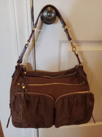 MZ Wallace Brown Shoulderbag Purse Handbag Blue Lining Gold Hardward