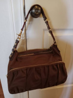 MZ Wallace Brown Shoulderbag Purse Handbag Blue Lining Gold Hardward