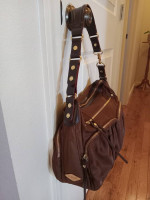 MZ Wallace Brown Shoulderbag Purse Handbag Blue Lining Gold Hardward