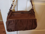 MZ Wallace Brown Shoulderbag Purse Handbag Blue Lining Gold Hardward