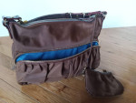 MZ Wallace Brown Shoulderbag Purse Handbag Blue Lining Gold Hardward