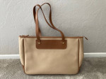 Ghurka Khaki twill / Vintage Chestnut leather Market Tote Bag