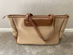 Ghurka Khaki twill / Vintage Chestnut leather Market Tote Bag