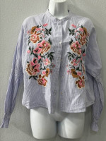 womens ZARA Trafaluc embroidered striped blouse - sz M