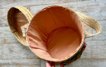 VTG Straw Raffia Woven Bucket Purse Tote Beach Sewing Basket