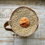 VTG Straw Raffia Woven Bucket Purse Tote Beach Sewing Basket