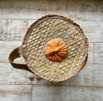 VTG Straw Raffia Woven Bucket Purse Tote Beach Sewing Basket