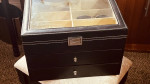 Black leather 24 compartment eyeglass a sunglass display drawer