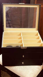 Black leather 24 compartment eyeglass a sunglass display drawer