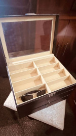 Black leather 24 compartment eyeglass a sunglass display drawer