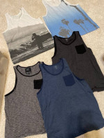 New set of 5 Men’s tank tops large black white blue surf sunset