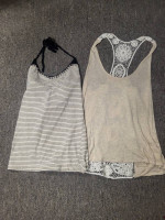 Jrs lg Ocean Drive black/white halter top tank, One Clothing cream tan