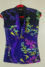 Roberto CAVALLI Stretchy Multicolor Indigo/Purple Sleeveless Top Sz 6