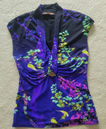 Roberto CAVALLI Stretchy Multicolor Indigo/Purple Sleeveless Top Sz 6
