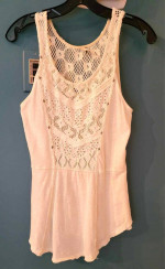FREE PEOPLE Crochet Lace Scoop Neck White Tank Top 100% Cotton Sz S