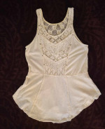 FREE PEOPLE Crochet Lace Scoop Neck White Tank Top 100% Cotton Sz S