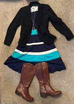 NEW $179 Anne Klein Dress Striped Sea Colorblock Top 8 10 M Swing