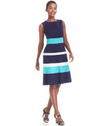 NEW $179 Anne Klein Dress Striped Sea Colorblock Top 8 10 M Swing